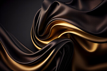 背景素材:ゴージャスな金色と黒色の抽象的な布（シルクサテン）の背景Generative AI	 - obrazy, fototapety, plakaty