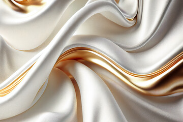 背景素材:ゴージャスな金色と白色の抽象的な布（シルクサテン）の背景Generative AI	 - obrazy, fototapety, plakaty