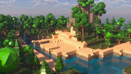 Low Poly island in ocean