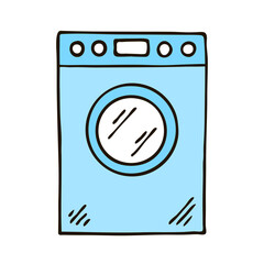 Washing machine sketch. Household appliances for washing linen and clothes. Cartoon vector illustration isolated on a white background. Hand drawn outline