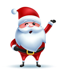 Happy Santa Claus character in 3d red Santa costume. Cartoon 3d character collection for festive and merry Christmas. Vector Illustration.