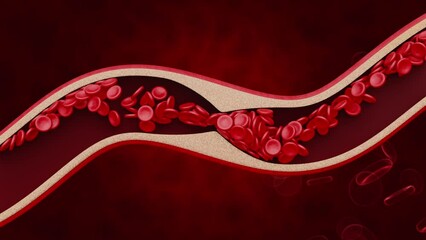 The formation of cholesterol plaques on the walls of blood vessels. 3d visualization of atherosclerosis. Medical concept.