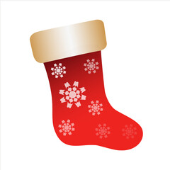 Empty Christmas stockings isolated on white. Decorative red sock with white fur and snowflakes. Vector illustration for Christmas, New Year, decoration, winter holiday, silver, tradition, etc.