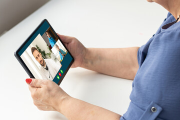 video conference. Multiethnic business team using laptop for a online meeting in video call. Group of people smart working from home