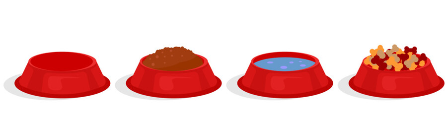 Set of Pet food in bowl. Vector illustration