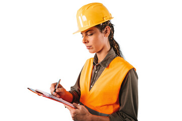 woman with helmet who work in a warehouse