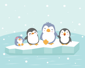 Penguin with baby  in North pole Arctic poster