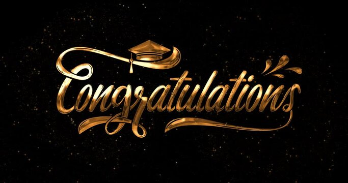 Congratulations. Animation in golden color with particles exploded on the black screen alpha channel. This animation is suitable for graduation, achievements, success, wishes, events, and messages.
