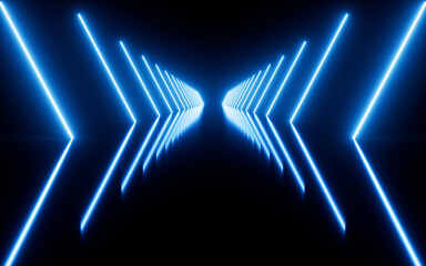 Glowing neon tunnel, Abstract neon lines science fiction background, 3d rendering.