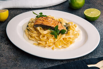 Pasta with salmon and herbs