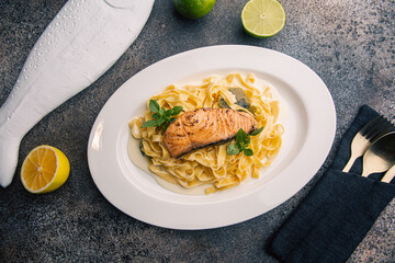 Pasta with salmon and herbs