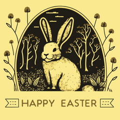 Easter bunny. Easter rabbit. Happy Easter. Vector illustration. Text outlined