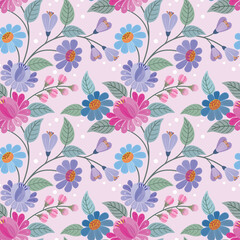 Fototapeta premium Beautiful flowers design with green leaf seamless pattern. Can be used for fabric textile wallpaper gift wrap paper.