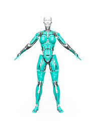 amazing robot in a pose on white background