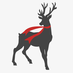 Silhouette of a deer with a scarf around his neck. 