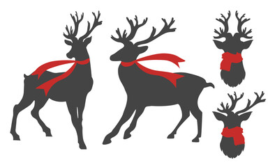 deer silhouette with big antlers and scarf, animal, illustration
