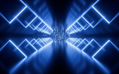 Obraz premium Glowing neon tunnel, Abstract neon lines science fiction background, 3d rendering.
