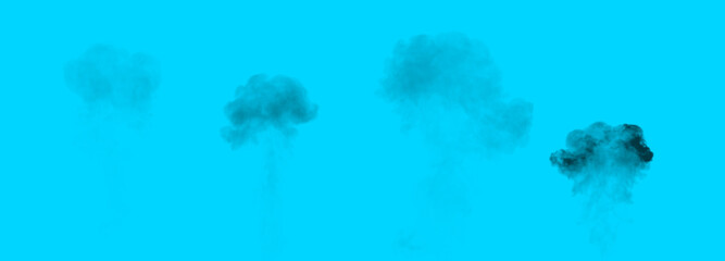 Fototapeta na wymiar Four black smoke clouds after blast, isolated - object 3D rendering