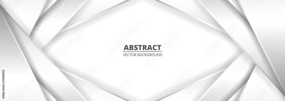 Aufkleber white wide abstract background with metallic silver gradient lines, frame and shapes. vector illustr