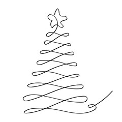 Line art christmas tree logo for christmas card, wrapping, giftcards. Simple minimalist style. 