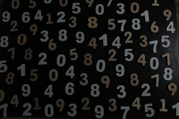 Colorful wooden numbers background. Numbers texture abstraction. Global economy crisis concept. Finance data pattern.