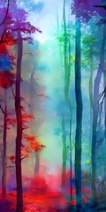 Vibrant strokes of color explodes on the page, creating a detailed and breathtaking forest scene. Every tree is different, yet they flow together beautifully in this piece. The artist has clearly capt