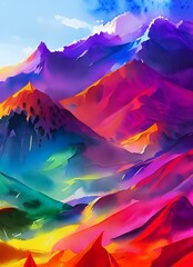 A burst of colors fills the sky as if a painter has taken their brush and swirl it around in every color imaginable. The sun is peeking out from behind the mountains, adding a warm glow to everything.