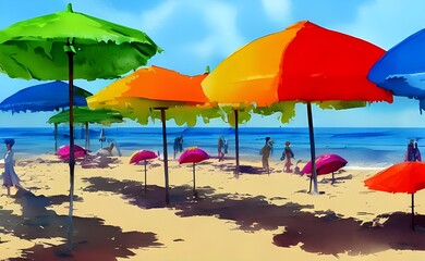 The sun shined brightly above the beach umbrellas that dotted the shoreline. The colors of the umbrellas were so vibrant that they almost hurt your eyes to look at them.