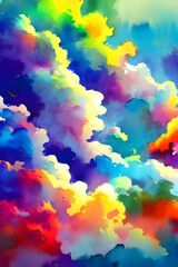 Fototapeta premium The sky is a beautiful watercolor painting, with strokes of pink and orange blended together in the clouds. The sun is hiding behind the clouds, giving the scene a soft and hazy feel.