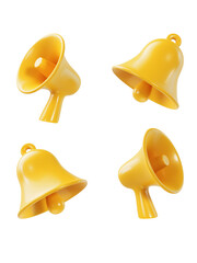 Yellow megaphone and bell 3d rendering. PNG image