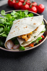 tacos meat, vegetables, lettuce pork, lamb, turkey delicious snack healthy meal food snack on the table copy space food background rustic top view
