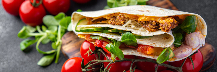 tacos meat, vegetables, lettuce pork, lamb, turkey delicious snack healthy meal food snack on the table copy space food background rustic top view