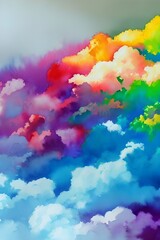 The clouds are fluffy and white, but they have a hint of color. The watercolor paint is diluting the colors, so they're not as bright as they could be.