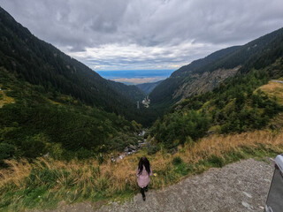 Fototapeta na wymiar A view of the Transfagaras mountain road in the Fagaras mountains in Romania