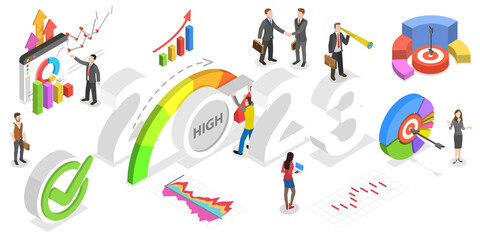 3D Isometric Flat  Conceptual Illustration of Effective Performance Management In New Year 2023