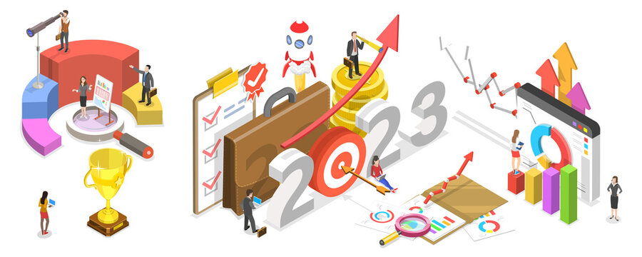 3D Isometric Flat  Conceptual Illustration of 2023 - Successful Year Of Financial Opportunities