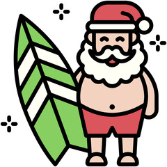 Santa Claus with surfboard icon, Christmas related vector illustration
