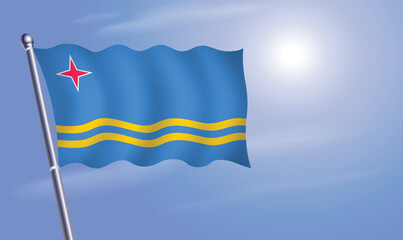 Aruba flag against a blue sky