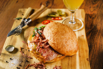 creative burger on the wooden background
