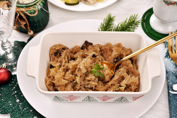 Traditional sauerkraut with mushrooms for Christmas