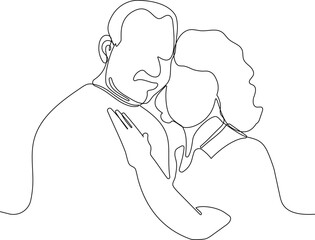 one line drawing of hugging couple vector minimalism. Single hand drawn continuous of man and woman in romantic moment. Vector illustration