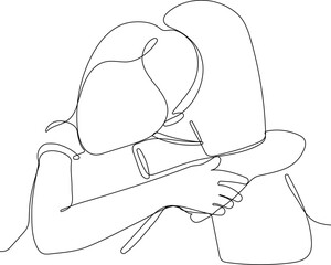 one line drawing of hugging couple vector minimalism. Single hand drawn continuous of man and woman in romantic moment. Vector illustration