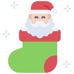 Santa Claus in big sock icon, Christmas related vector illustration