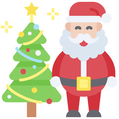 Santa Claus with christmas tree icon, Christmas related vector illustration