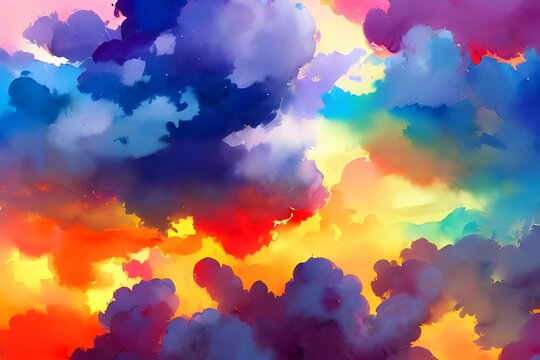 A beautiful sky full of colorful clouds. The sun is setting and the colors are very bright.