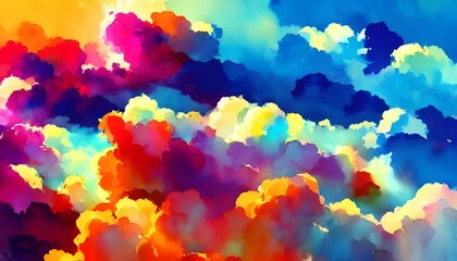 I see a canvas of vibrant colors; shades of pinks, blues and purples blended together in swirls. Clouds watercolor is an ethereal painting that seems to be dreaming up a world where fairies exist.