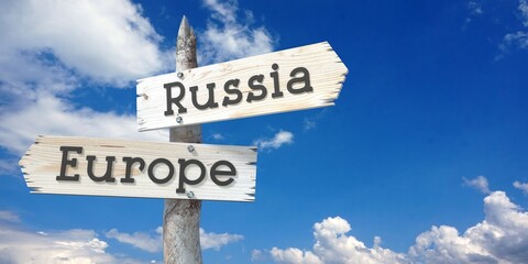 Russia and Europe - wooden signpost with two arrows © PX Media