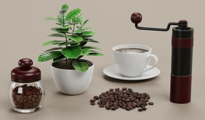Realistic 3D Render of Coffee Set
