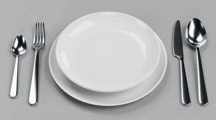 Realistic 3D Render of Plate with Cutlery