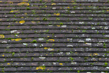 background texture of old grey clay roof tiles 